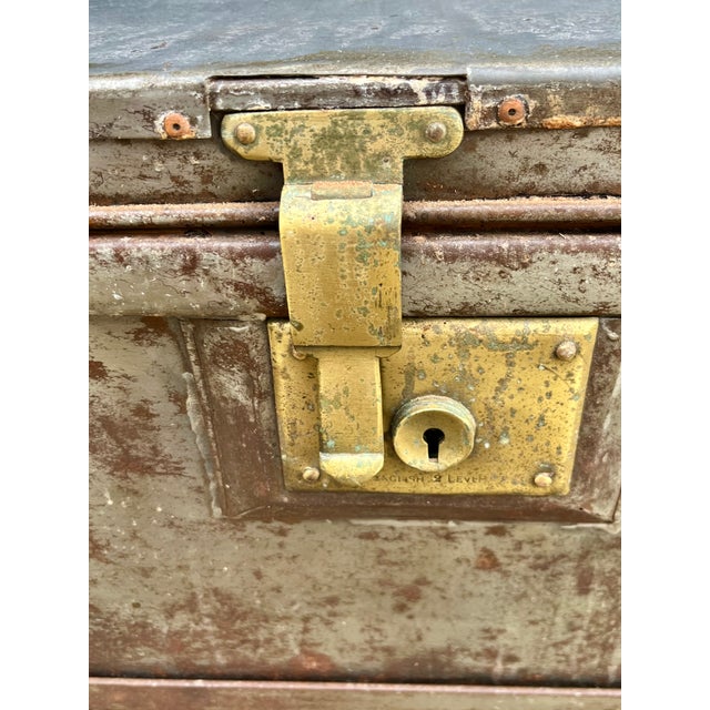 Early 20th Century Industrial Metal Trunk Chest on Stand With Patina Finish For Sale - Image 17 of 18