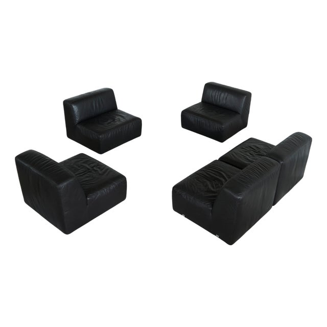 Sectional Sofa Set in Leather by Durlet, 1970s, Set of 5 For Sale