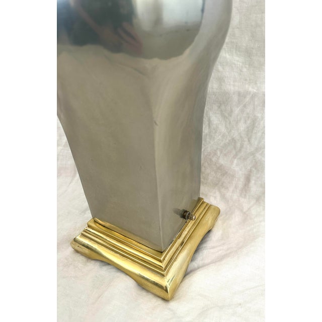 Metal Vintage MCM Silver & Brass Metal Ginger Jar Table Lamp For Sale - Image 7 of 8