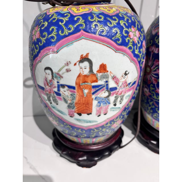1990s Chinese Famille Rose Porcelain Jar Table Lamp - a Pair For Sale - Image 12 of 12