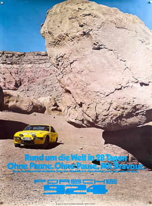 Porsche 924 Around the World in 28 DaysOriginal Porsche Poster, 1977