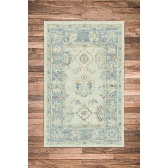 Modern Silver Gray Field Multicolor Handwoven Turkish Oushak Rug 4' X 6'2" For Sale - Image 3 of 6