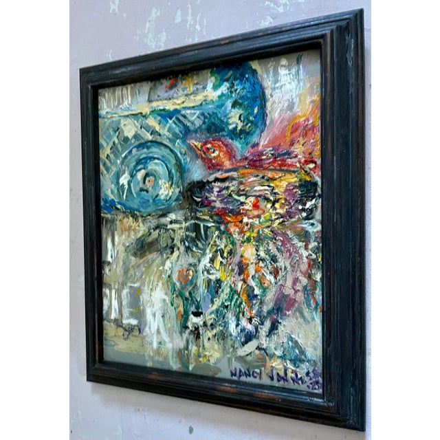 Ruby Red "Bird on Its Ladder", Framed, Oil Painting, Aviary Art For Sale - Image 8 of 9