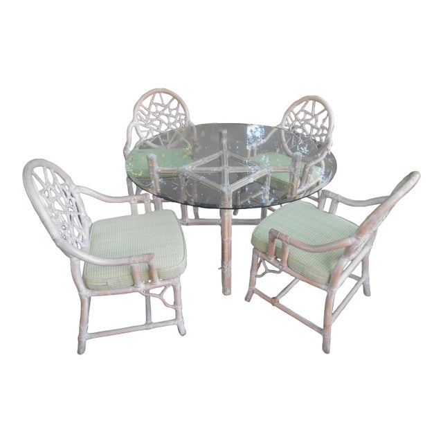 Vintage McGuire Bamboo 5 Piece Cracked Ice Dining Set For Sale