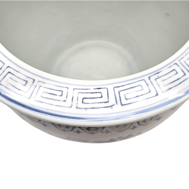 Chinese Famille Rose Style Porcelain Fish Bowl Planter — Blue & Pink Floral For Sale - Image 10 of 14