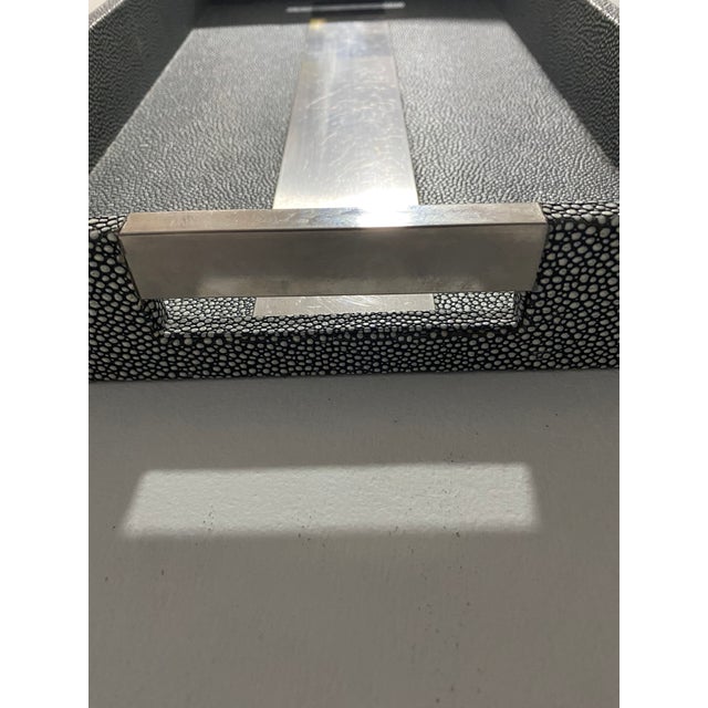 1980s 1980s Faux Shagreen and Chrome Serving Tray For Sale - Image 5 of 12