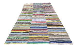 First Half of the 20th Century Anatolian Fine Large Striped Cotton Kilim in Soft Colors 6'7'' X 12'3''