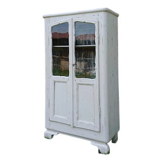 Antique Wooden Display Cabinet with Original Beveled Glass and Lived-in Patina, 1890s For Sale