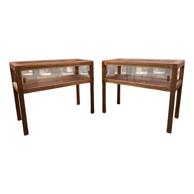 Mahogany Art Deco Display Cabinets with Sliding Doors, 1960s, Set of 2 For Sale