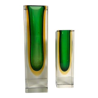Murano Sommerso Glass Vase Pair by Flavio Poli for Alessandro Mandruzzato, 1960s For Sale