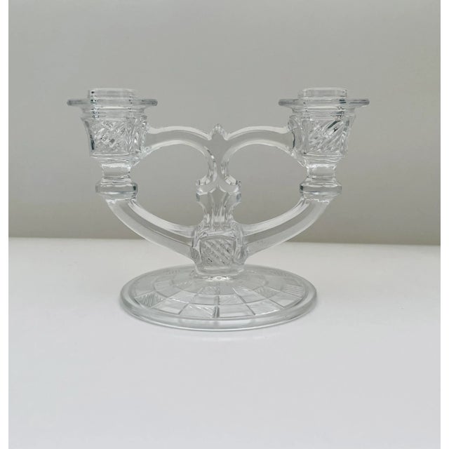 Vintage Pressed Glass Double Candlestick | Chairish