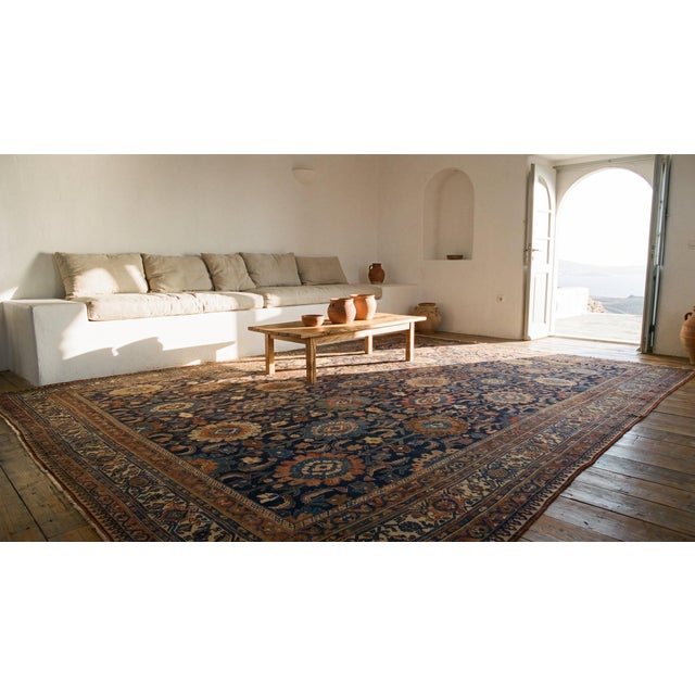 1890s Blue Navy Geometric Antique Nw. Persian Bijar Rug 11' X 18'4" Handknotted Wool Carpet For Sale - Image 9 of 9