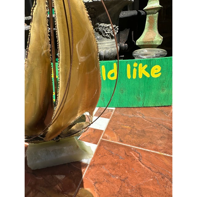 Brass Sailboat Sculpture on Marble Slab For Sale - Image 4 of 10