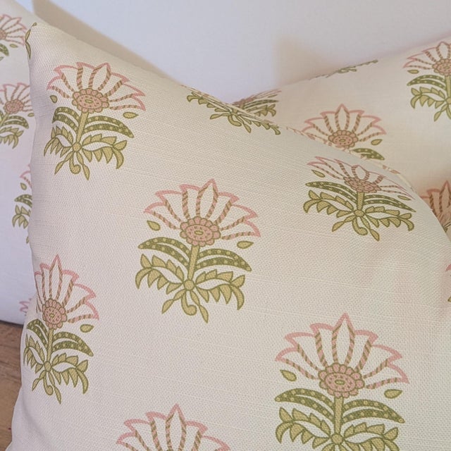 Textile Anna French Millford Lumbar Pillows in Pink & Green For Sale - Image 7 of 8