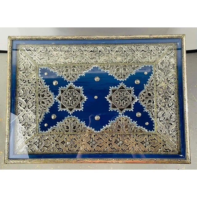 Boho Chic Style Moroccan Blue & Silver Rectangular Side or End Table, Pair For Sale - Image 11 of 13