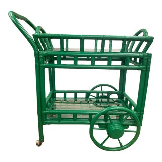 Vintage Bamboo Rattan Bar Cart For Sale