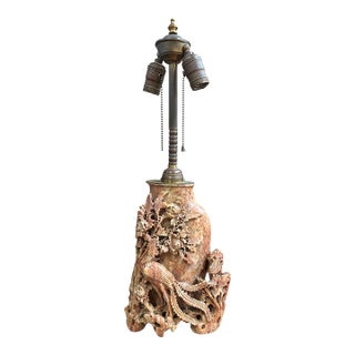 Antique Chinese Carved Soapstone Lamp For Sale