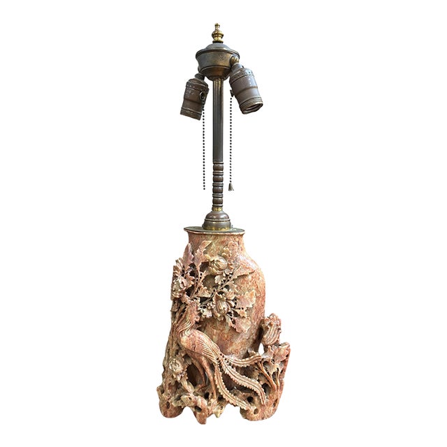 Antique Chinese Carved Soapstone Lamp For Sale
