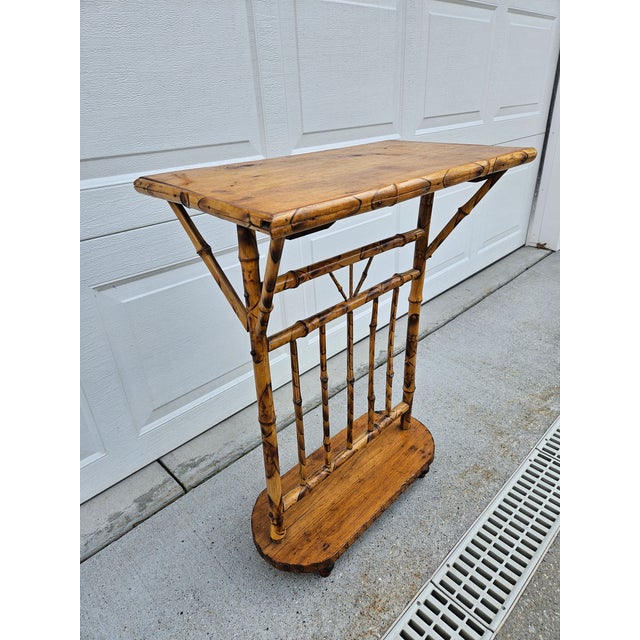 Burnt Bamboo and Wood Side Table For Sale - Image 11 of 17