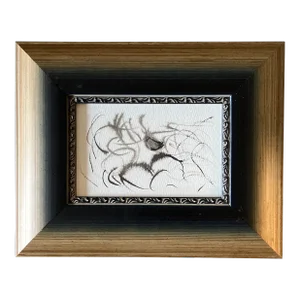 Contemporary Original Abstract Small Ink Painting Wide Frame