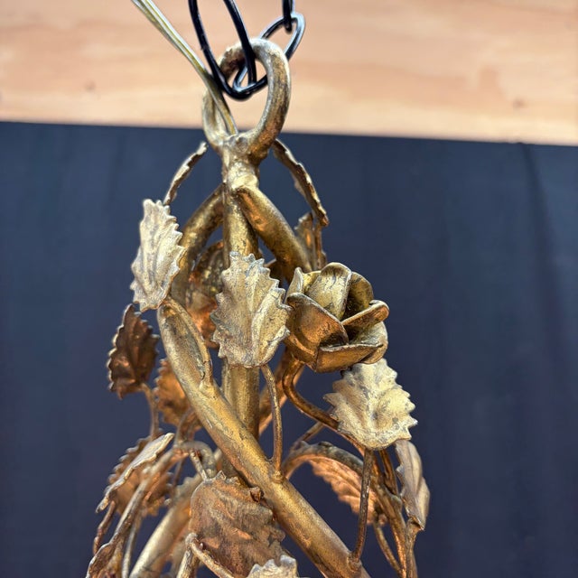 Mid 19th Century Antique Scrolling Vines French Gold Tole Chandelier With Original Gilding For Sale - Image 5 of 10