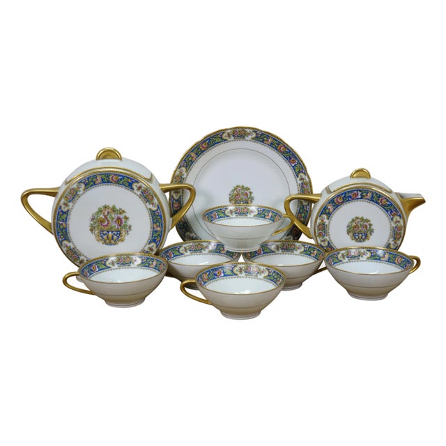Antique Art Deco TLB Limoges Touze Lemaître Frères & Blancher Tea Coffee Set- 11 Pieces For Sale