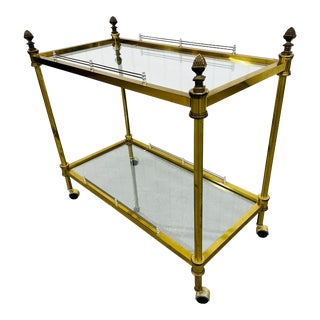 Vintage Hollywood Regency Brass & Glass Bar Cart For Sale