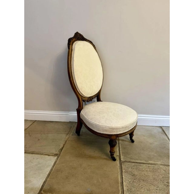 Antique Victorian Carved Walnut Ladies Chair, 1860s For Sale - Image 6 of 10