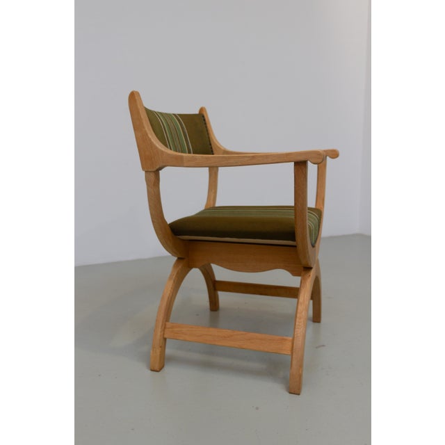 Wood Danish Kurul Armchair in Oak and Striped Green Upholstery by Henning Kjærnulf, 1960s For Sale - Image 7 of 18