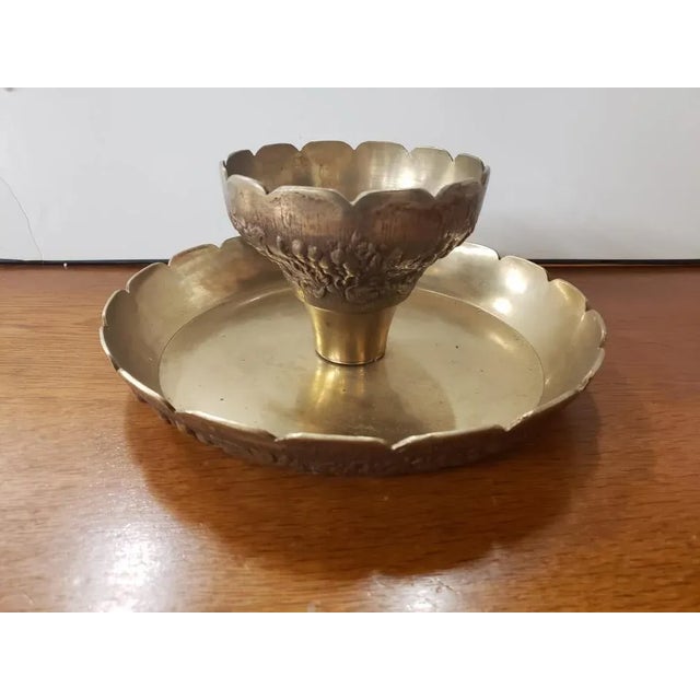 Mid-Century Modern Mid Century Brass Grape Pattern Chip and Dip Bowl For Sale - Image 3 of 9