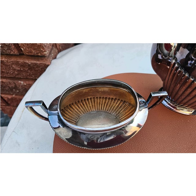 Art Deco Silver-Plated Jug with Sugar Bowl and Creamer from Prima N.S., 1920s, Set of 3 For Sale - Image 4 of 13