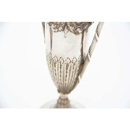 Small Silver Flower Vases with Reliefs, Set of 2, in Very Good conditions. Designed 1890 to 1919 This piece has an...