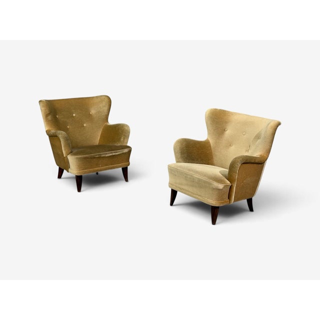 Mid-Century Modern Ilmari Lappalainen, Lounge Chairs, Beech, Velvet, Finland, 1950s For Sale - Image 3 of 12