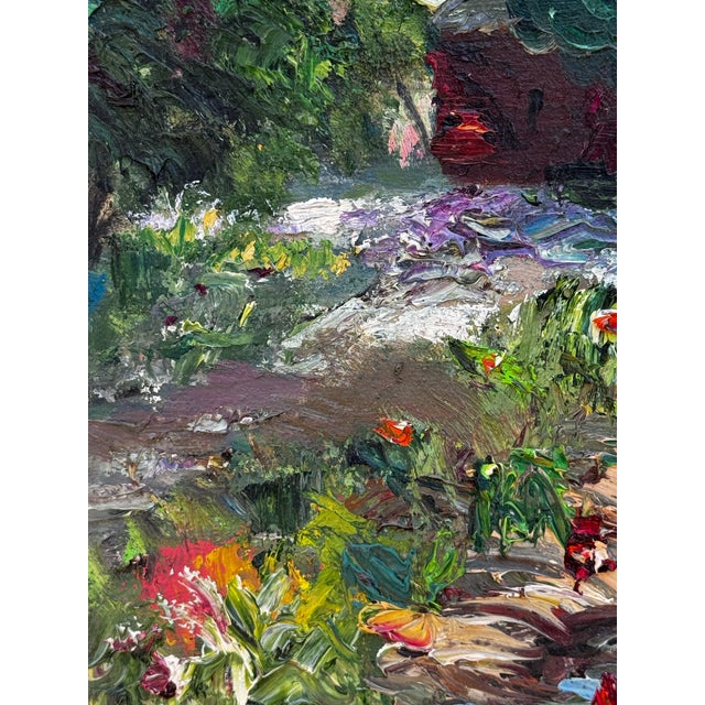 1970s Vintage 1960's Oil Painting French Garden - Unknown Artist For Sale - Image 5 of 8
