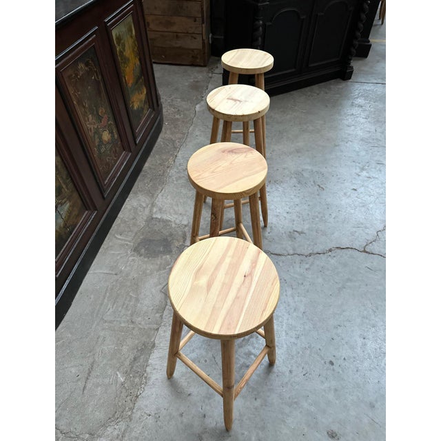 Pine Bar Stools, Set of 4 For Sale - Image 4 of 5