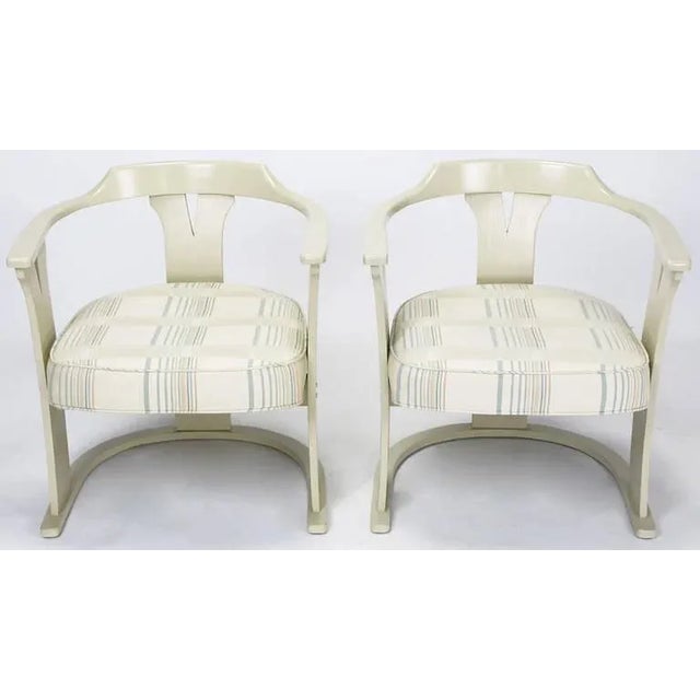 Mid-Century Modern Bone Lacquer Sled Base Barrel Chairs - a Pair For Sale - Image 3 of 10