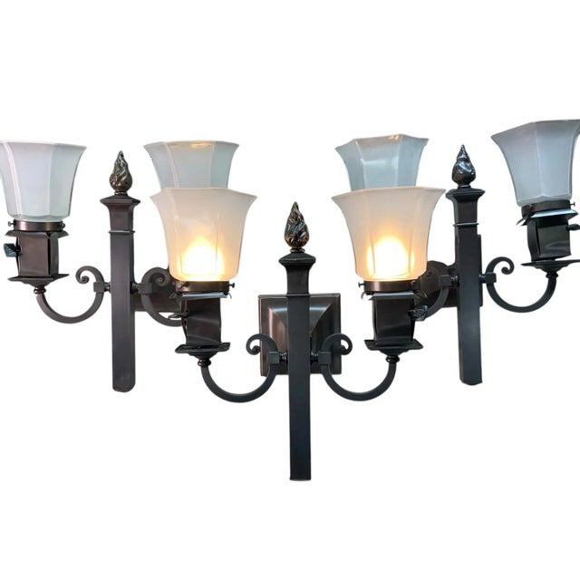 Fabulous solid brass sconces made by Beardslee. Designed to be both gas and electric when the new electric light was not...