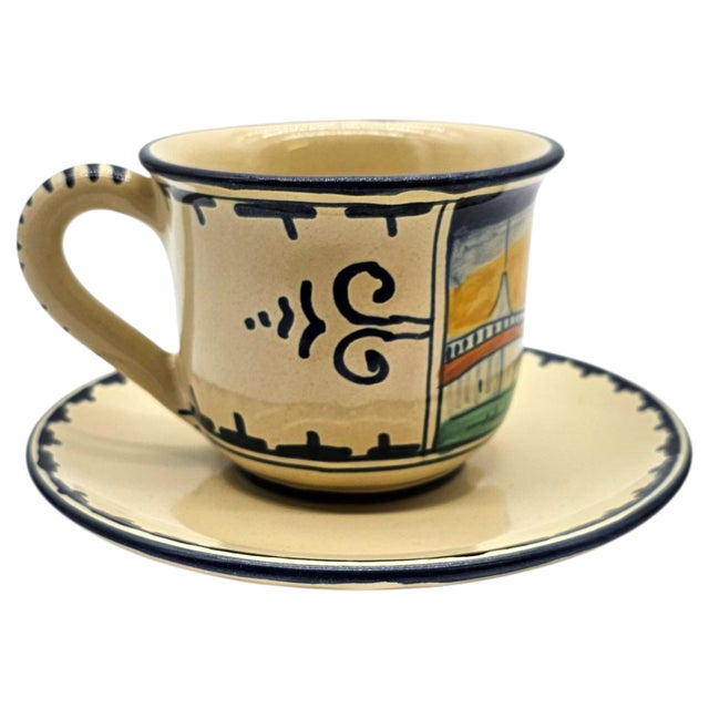 VTG Corso Dei Fiori Casolare Cups & Saucers Set of 8 Italian Maiolica Painted For Sale In San Francisco - Image 6 of 18
