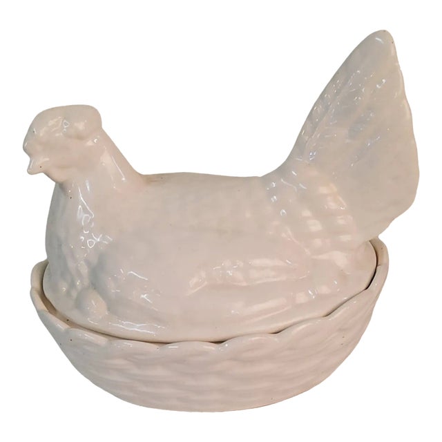 1960s White Ceramic Hen on Nest For Sale