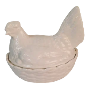1960s White Ceramic Hen on Nest