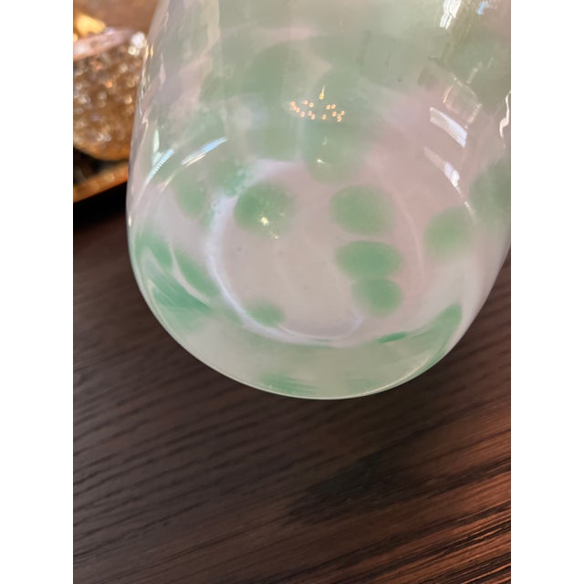Contemporary Heavy Large Glass Vase Milk White and Green For Sale - Image 4 of 7