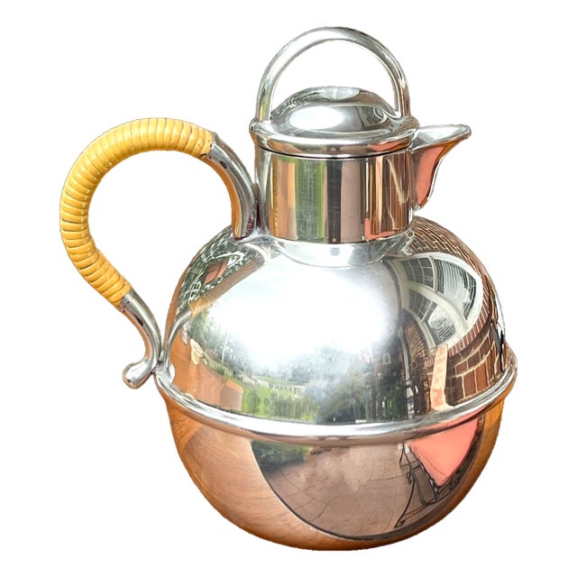 Early 20th Century Hotel Silver Pewter Tea Pot With Rattan Wrapped Handle by Queen Art Brooklyn For Sale