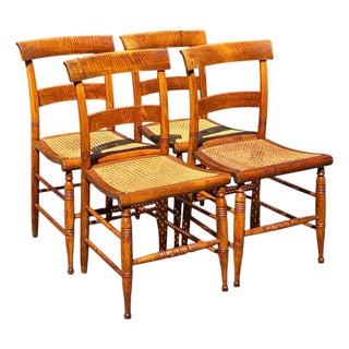 Antique Set of Four Tiger Maple Federal Period Dining Chairs For Sale
