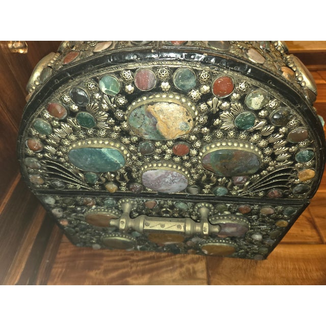 Mid 20th Century Mid 20th Century Large Indo-Persian or Ottoman-Style Filigree Chest With Semi-Precious Stones Encrusted For Sale - Image 5 of 6