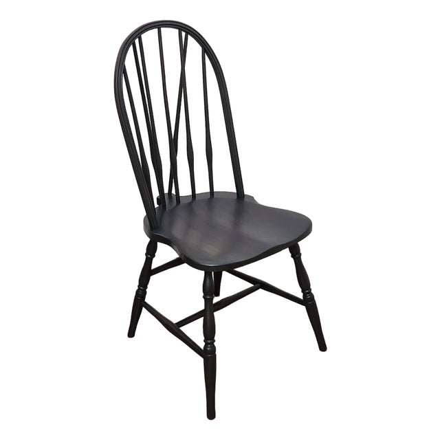 Vintage Windsor-Style Brace Back Chair Newly Refinished in Carbon Grey For Sale