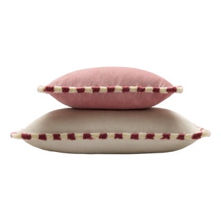 Couple Bicolor Happy Cushions White and Pink Velvet from Lo Decor, Set of 2 For Sale