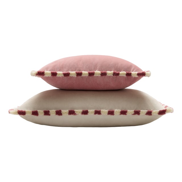 Couple Bicolor Happy Cushions White and Pink Velvet from Lo Decor, Set of 2 For Sale