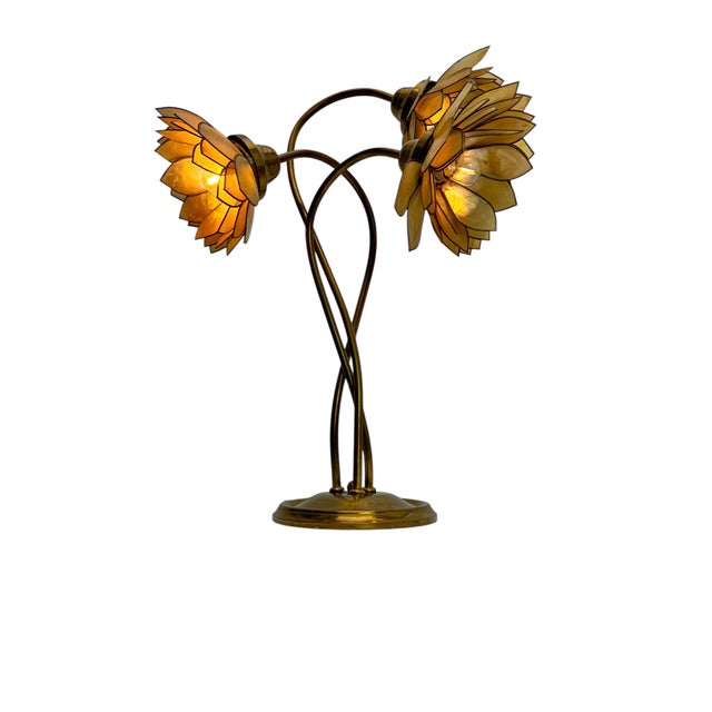 Vintage Brass Floral Table Lamp with Three Lotus Flowers, 1960s For Sale - Image 4 of 14