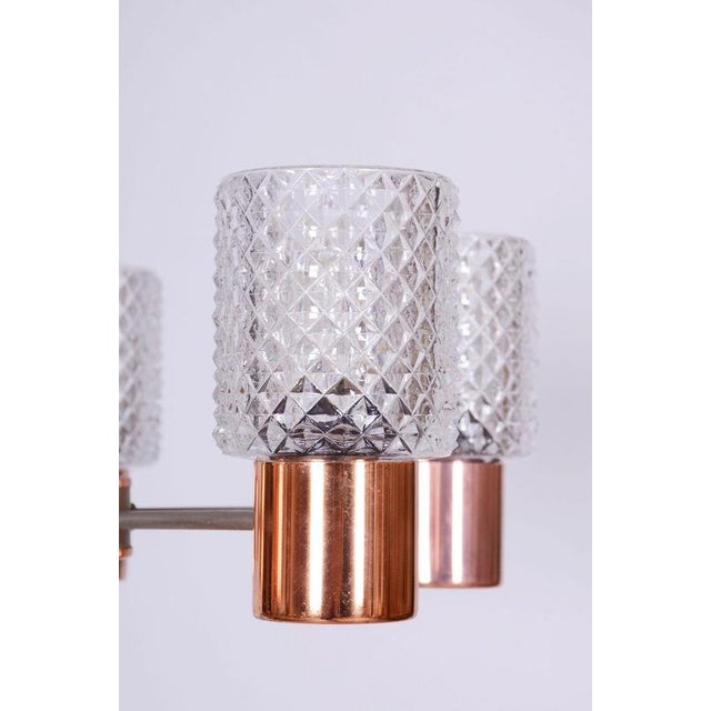 Mid-Century Chandelier in Chrome, Steel, Copper, and Glass, Czech, 1960s For Sale - Image 4 of 11