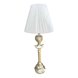 Mid 20th Century Rare Sirmos “Tête De Femme” Figural Table Lamp in the Style of Diego Giacometti With Original Silk String Shade For Sale